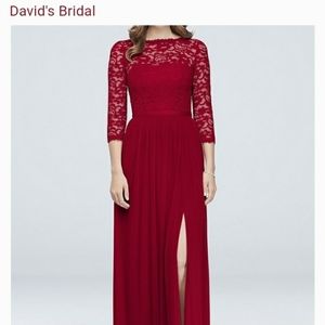 3/4  Length Lace Mesh Sleeve Bride Dress "Wine"
